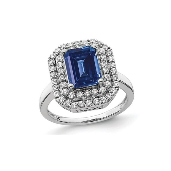 2.50 Carat (Ctw) Lab-Created Blue Sapphire Engagement Ring in 14K White Gold with Lab Grown Diamonds for Women