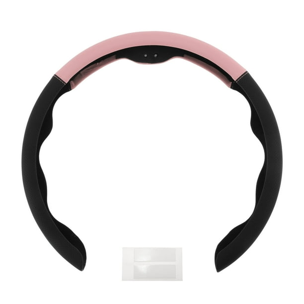 Funda para volante de cuero artificial PU, protector de volante de ABS para automóvil 14.96" Negro Rosa 1Pc