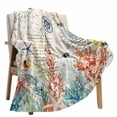 thumbnail image 6 of Coastal Ocean Flannel Blanket for Bed, Vintage Nautical Starfish Coral Seaweeds Soft Cozy Warm Couch Throw Blanket, Lightweight Fluffy Plush Bedding Blankets for Sofa Decor All Season 60"x80", 6 of 7