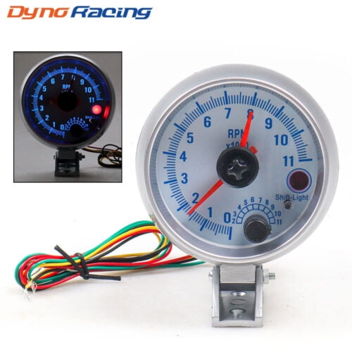 Chrome Auto Tachometer Gauge 0-11000 RPM Blue LED Tacho Meter with Shift Light