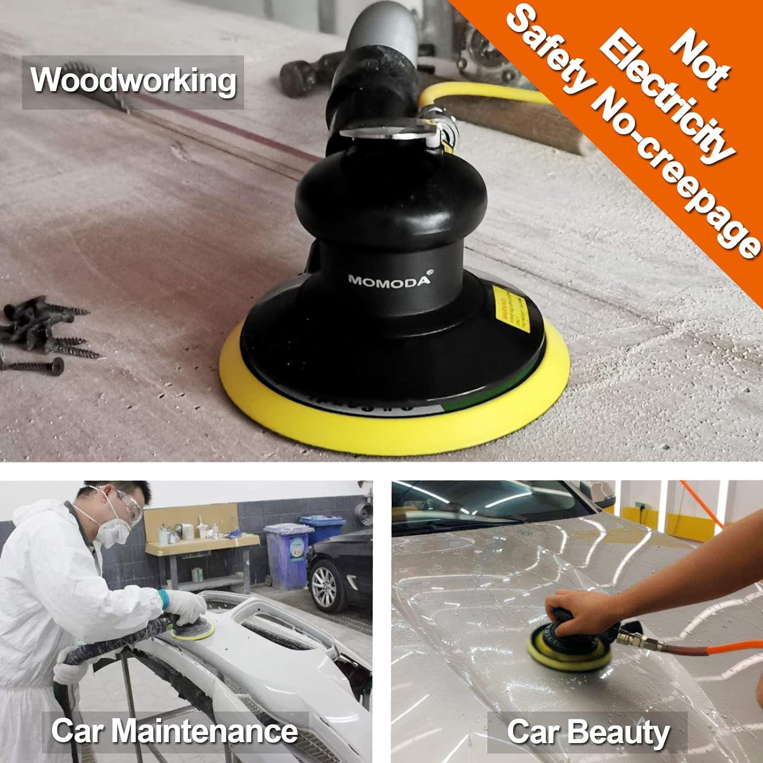 Professional Air Random Orbital Sander, 6 inch Dual Action Pneumatic Sander Suitable for Heavy Duty and Connect to Vacuum Cleaner