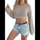thumbnail image 3 of Blusa de Punto con Cuello Redondo y Mangas Largas para Mujer, Estilo Crochet Calado Caqui L, 3 of 7