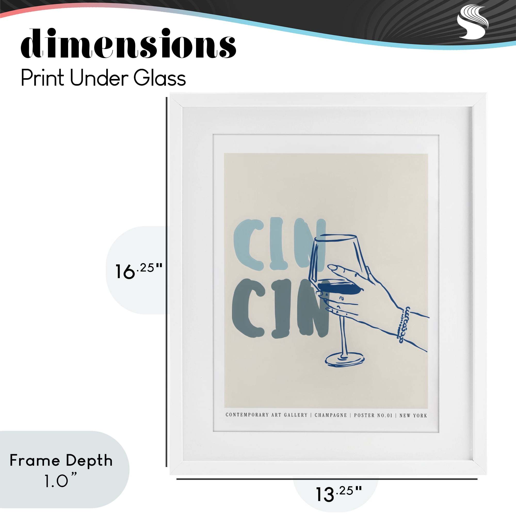 Stupell Industries Cin Cin Blue Champagne Toast White Framed Print Under Glass, design by The Prints Vibe