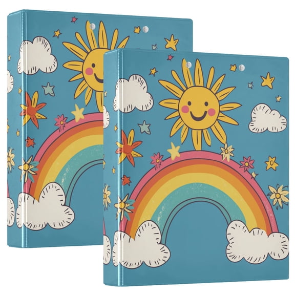 FORMRS 3 Ring Binder 1.5 inch with Pockets Set of 2 Clip Board 200 Sheets Capacity, Rainbow with Stars