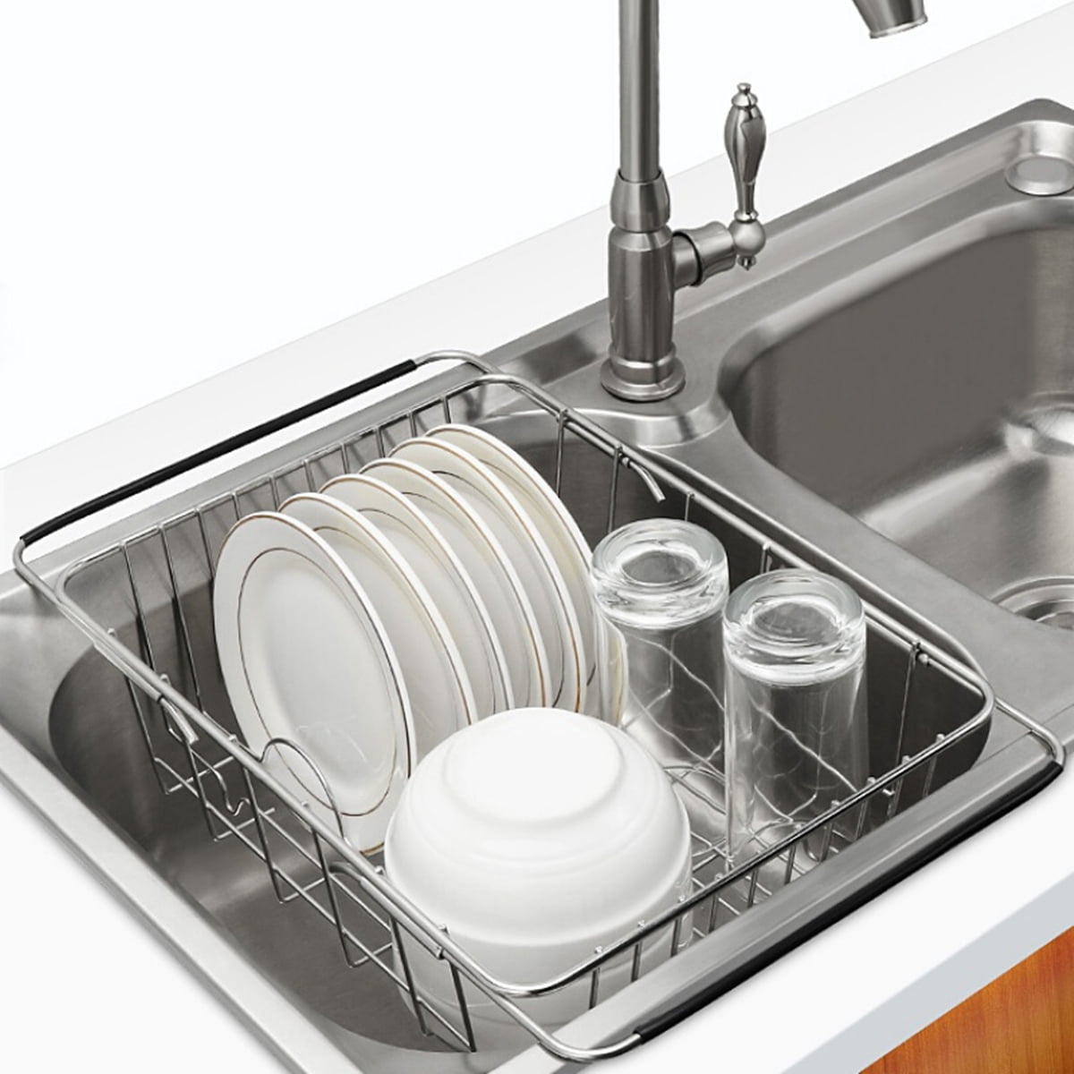 Stainless Steel Adjustable Dish Drying Rack Dish Drainer Storage Holder Over the Sink,In Sink or