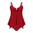 thumbnail image 3 of UTSJKR Tankini Swimsuit for Women Tummy Control Two Piece Bathing Suit V Neck Flowy Swimwear Top with Bottom Red XL, 3 of 7