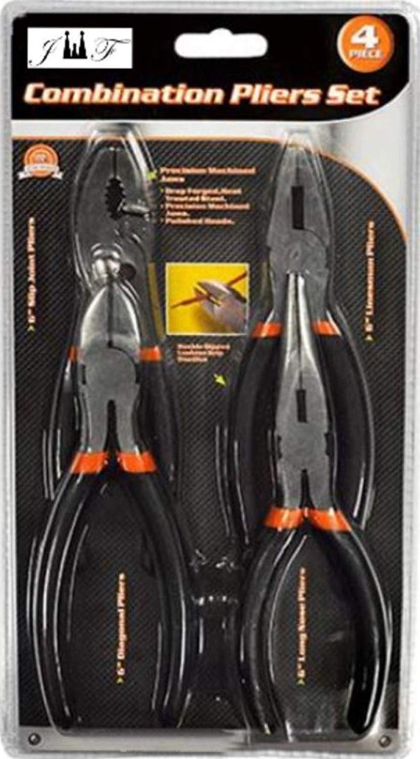 4 PC Plier Set Pack Long Nose, Slip Joint, Cutting, and Lineman's