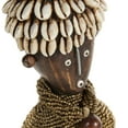 thumbnail image 4 of Decmode Small Hand-Crafted Brown Pine Wood, Cowrie Shells, Gold Beads & Kente Cloth African Woman Namji Doll, 4 of 9