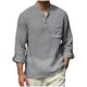 thumbnail image 2 of Camisetas de Manga Larga Casual Color Sólido Botón de Cuello Redondo Detalle Camiseta Suave para Deportes Primavera Diaria, 2 of 7