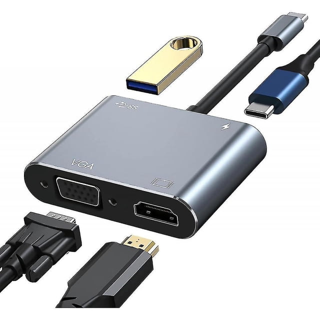 Hub USB C, adaptador USB C multipuerto para Macbook Pro y Air, excelente accesorio para expandir su dispositivo, concentrador de dongle 4 en 1 con HDMI 4k, VGA, USB 3.0 HKI