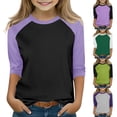 thumbnail image 4 of ZACPNCV T Shirts for Teen Girls Raglan 3/4 Length Sleeve Cute Clothes Fall Round Neck Tops Comfy Elbow Sleeve Shirts Black 7-8 Years, 4 of 4