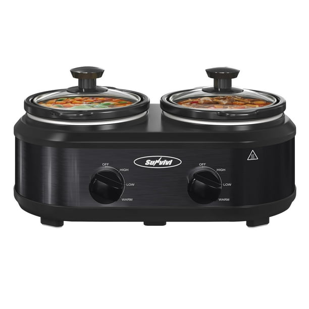 Olla de cocción lenta doble Sunvivi 2,5 L, 2 ollas de acero inoxidable