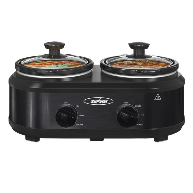 Olla de cocción lenta doble Sunvivi 2,5 L, 2 ollas de acero inoxidable