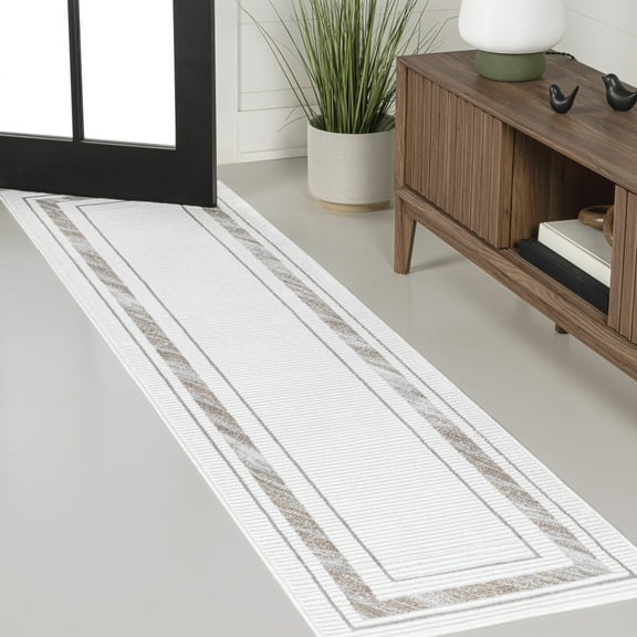 JONATHAN Y CARMEL 2 x 8 Runner Rug, Athens Border Marble Pattern - Silver/Gold, CAR102C-28