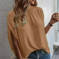 thumbnail image 2 of Womens T Shirts Tops Fashion Solid Temperament Loose Short Sleeve Womens Summer Clothes,Coffee,XL, 2 of 5