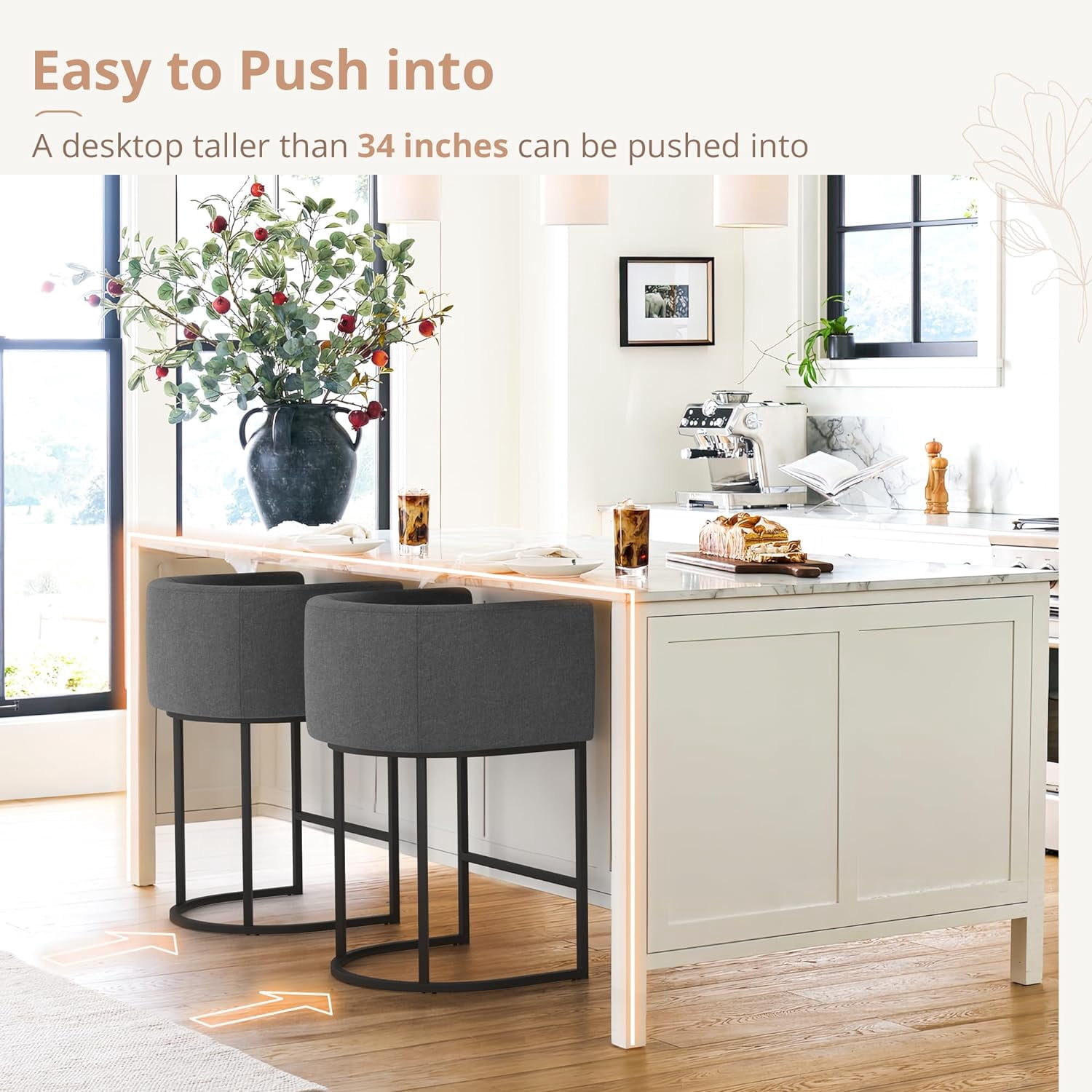 Dycanpo 27" H Modern Bar Stools Set of 6 with Back and Arms, for Home Kitchen, Gray