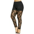 thumbnail image 2 of Musuos Women Plus Size Leggings, Basic Sheer Floral Lace Splice Trousers, Black, 2 of 6