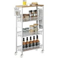 thumbnail image 2 of vhibuon Slim Rolling Cart  Rolling Spice Rack Next to Fridge  Narrow Kitchen Trolley on Wheels with Storage  Mobile 4-Tire Narrow Shelf with Mesh Basket  7.3\u201C Inch Deep  White, 2 of 9