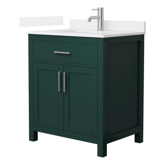 Beckett 30" Green Single Vanity & White Quartz Top (1-Hole) & Nickel Trim