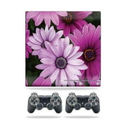 Skin Decal Compatible With Sony Playstation 3 PS3 Slim + 2 controllers Purple Flowers