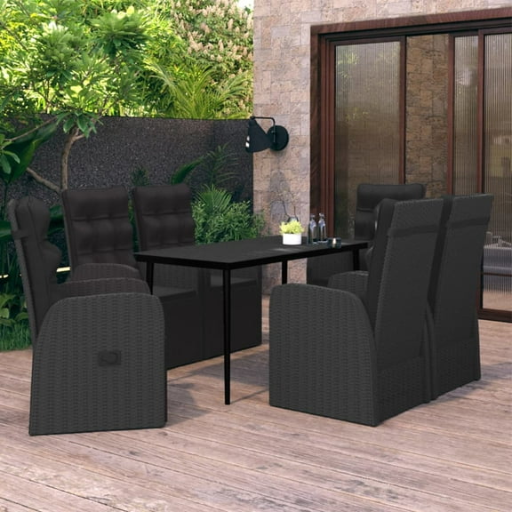 vidaXL Garden Dining Set Black PE rattan, powder-coated steel, glass
