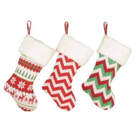 Christmas Stockings 3 Pcs Knit Knitted Stockings Rustic Christmas Stocking Ornament Set for Family Holiday Xmas Party Decorations