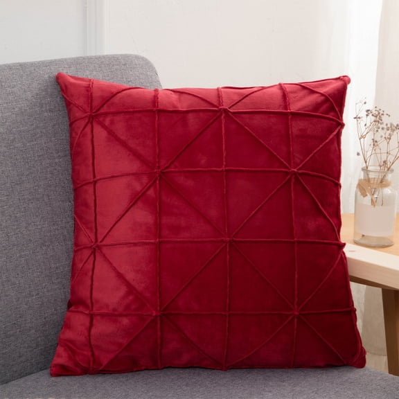 AUHomi Velvet Check Throw Pillow, Decorative Geometric Pillow, Soft Backrest Cushions, Plush Cushion for Bed Couch Bedroom Car, Red 20x20 Inch