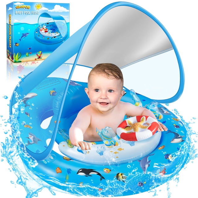 Flotador de piscina para bebés GLOPUS con toldo para 6 a 24 meses con juguete