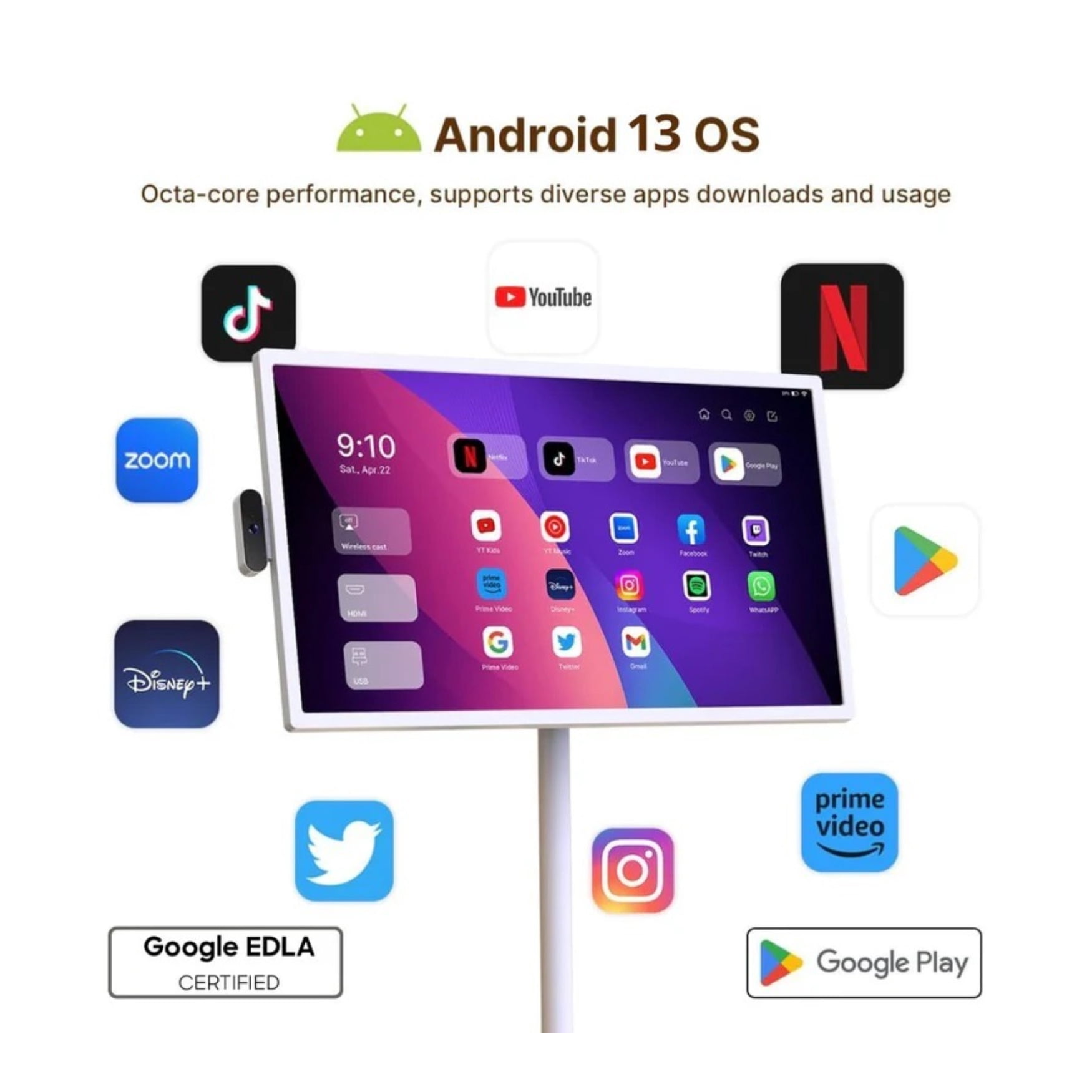 Cozyla 32-inch Full HD 1080p Tablet TV with Google Play Store and Full Swivel Rotation (White)