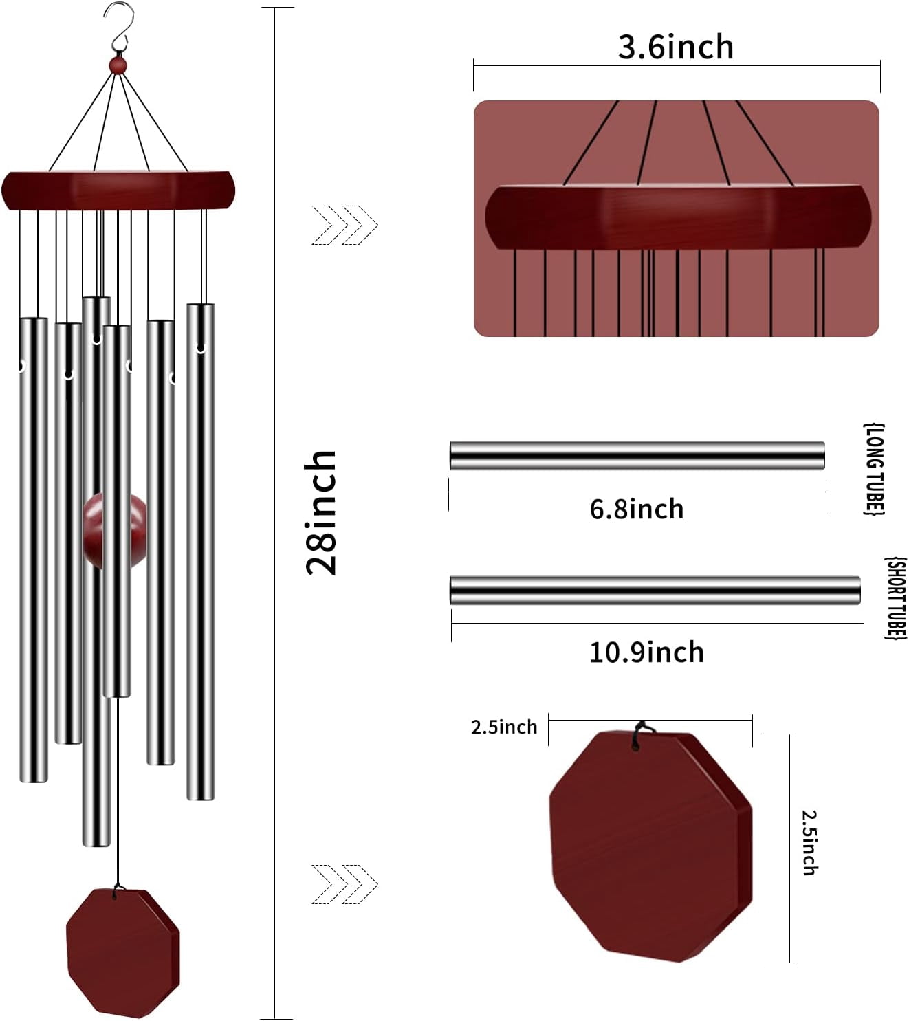 Memorial Wind Chimes Outdoor Large Deep Tone, Elegant Sympathy Wind-Chime Personalized with Tuned Tubes for Garden Patio Balcony and Home