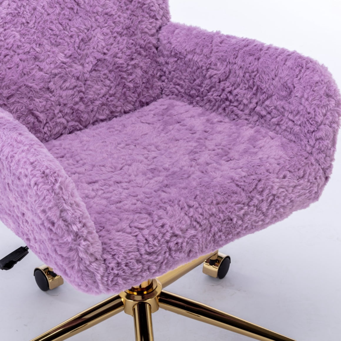Swivel Vanity Chair, Desk Chair with Plush Fabric and Gold Metal Base, Mid Back Office Chair for Makeup Room Living Room Bedroom, Violet