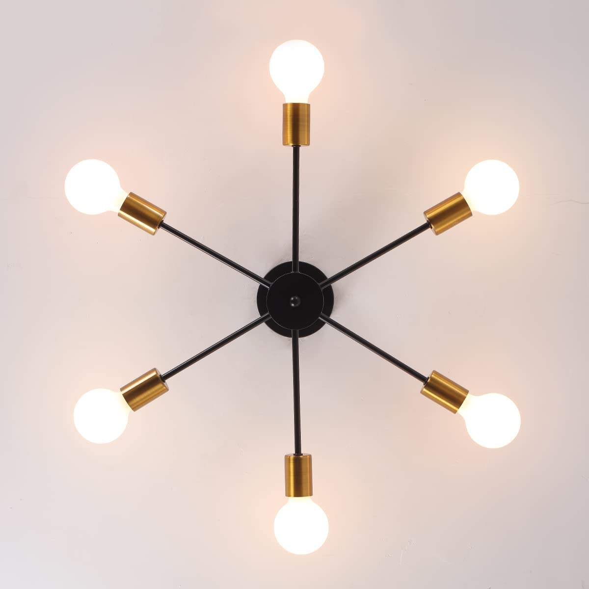 Garwarm Mid Century Sputnik Chandelier, Modern Ceiling Light Fixture Industrial Semi Flush Mount Pendant Lighting for Kitchen Dining Room Bedroom Living Room Foyer (6-Lights, E26 Base)