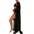 thumbnail image 4 of Seyurigaoka Women Summer Bikini Cover Up Sheer Long Sleeve Deep V-Neck Loose Button Closure Drawstring Long Cardigan, 4 of 6