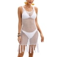 thumbnail image 1 of Ahuecar hacia fuera cubrir sin mangas cuello redondo color puro suave casual borla de punto cubrir para la playa blanco M, 1 of 8