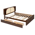 thumbnail image 6 of Queen Size Rattan Headboard Bed with 2 Drawers and Trundle, Tropical Solid Wood Bed with  Bedhead storage platform, for Bedrooms, Walnut, 6 of 9