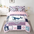 thumbnail image 2 of Feelyou Kawaii Ocean Whale Bedding Comforter Set 7pcs, Cartoon Marine Rudder King Bedding Sets, Pink Patchwork Buffalo Reversible Bed Sheets, Super Cozy Room Decor, 2 of 8