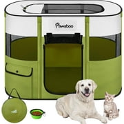 Pawaboo Portable Pet Playpen, 600D Oxford Foldable Dog Play Tent Kennel Crate for Indoor Outdoor Travel Camping, Come with Free Carrying Case&Folding Bowl, Great for Puppy Cat Bunny, Green L