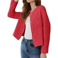 thumbnail image 4 of Long Sleeve Women's Tweed Jackets Business Button Down Casual Cropped Blazer with Pockets, 4 of 6