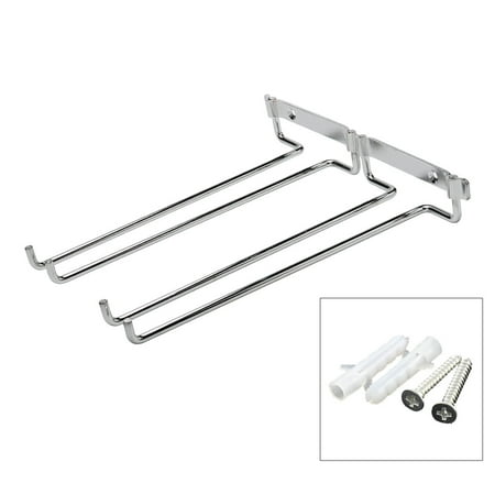 Hanging Wire Wine Rack Double Rail Wine Bottle Glass Goblets Holders Rack Stainless Steel Hanging Stemware Rack for Bar Kitchen Silver Tone ()