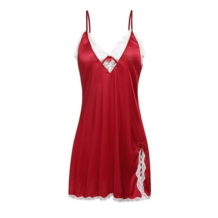 

HAWEE Sleepwear Sexy Lingerie Nightgown V Neck Lace Sleepwear Nightwear Nightdress