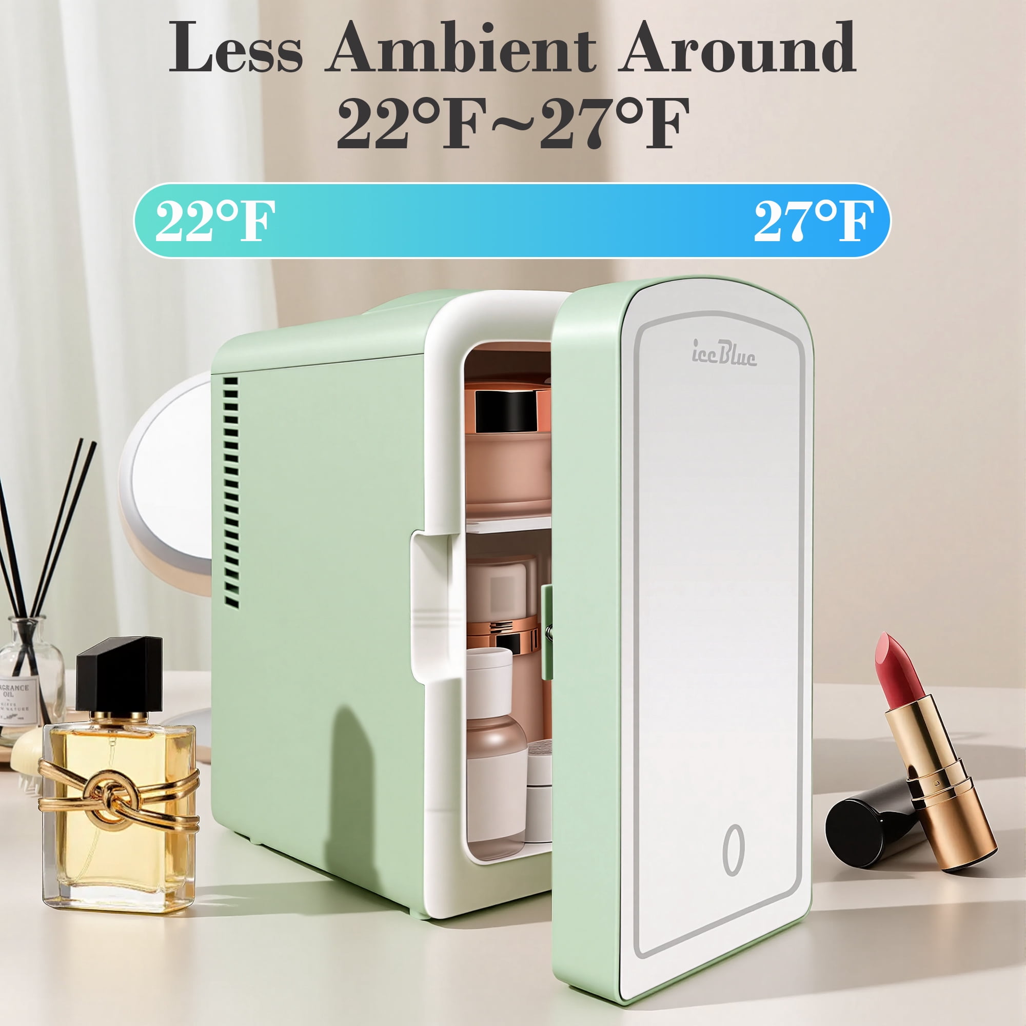 iceBlue 6L Skincare Mini Fridge with LED Mirror, Portable Car Home Refrigerator, Compact Cooler for Makeup and Beverages