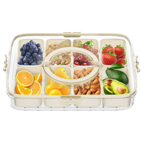 ZUEXT Divided Serving Tray with Lid and Handle, Snackle Box, Portable Snackle Box Charcuterie Container for Party, Veggies, Snack, Fruit, Nuts, Candy, Cracker, Chip, Entertaining, Picnic