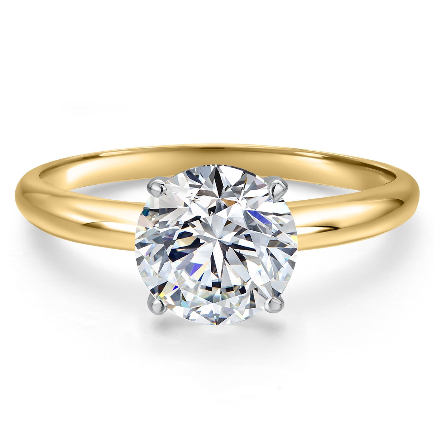 Gem Stone King 3.00 Ct IGI Certified Lab Grown Diamond Solitaire Engagement Ring for Women in Two Tone 14K Yellow and White Gold Ring | Round Cut | D-E Color | VS1-VS2 Clarity | Size 6