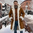 thumbnail image 2 of Mens Big Tall Shearling Coat Sherpa Fleece Lined Leather Jacket Warm Long Trench Hood Outwear for Christmas, 2 of 6