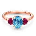 thumbnail image 3 of Gem Stone King 1.80 Ct Oval Checkerboard Swiss Blue Topaz Red Created Ruby 18K Rose Gold Plated Silver Ring, 3 of 6