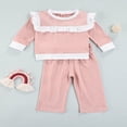 thumbnail image 3 of Infant Toddler Baby Girls Clothes Ruffles Long Sleeve Pullover Solid Sweatshirt Tops Pants 2PCS Sets Beige 6-12 Months, 3 of 8