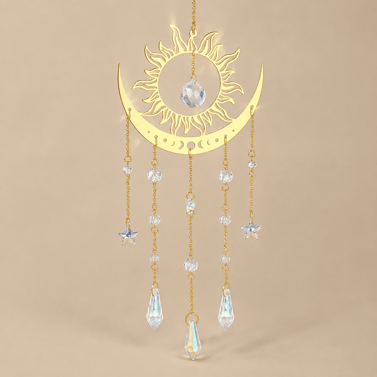 Prism Sun Sun and Moon Crystal Suncatcher Wind Chime Home Decor