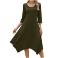 thumbnail image 2 of Qulqfy Guest Wedding Dresses for Women 2025 Midi Green 3/4 Sleeve Crewneck Swing Flowy Irregular Hem Dresses Dress for Women L, 2 of 9