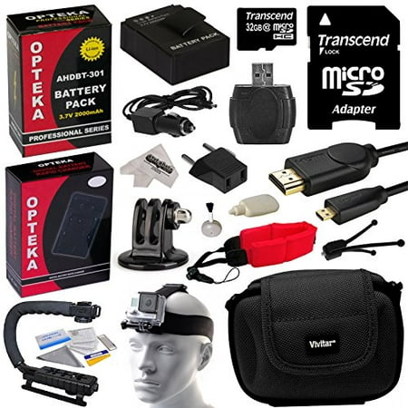 All Action Sports Accessories Kit for GoPro HD Hero3, Hero3+ Black Silver White with 32GB, x2 Battery, Charger, HDMI, Stabilizer Handle, Head Strap, Case, Floating Strap, Cleaning Kit,