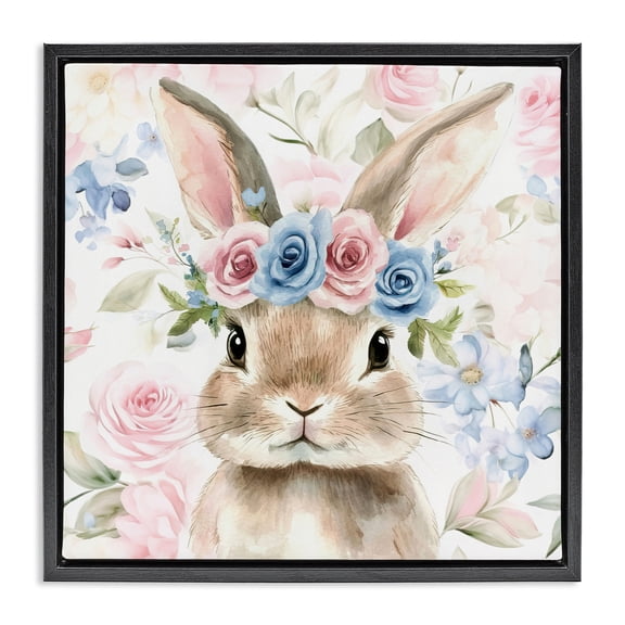 Stupell Industries Flower Power Bunny Black Framed Floater Canvas Wall Art, design by Tina LeCour